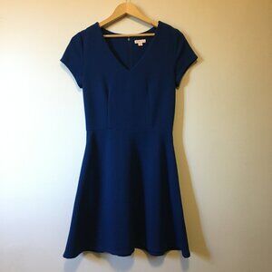 Merona Blue Horizontal Ribbed Cap Sleeve Fit & Flare Dress XS